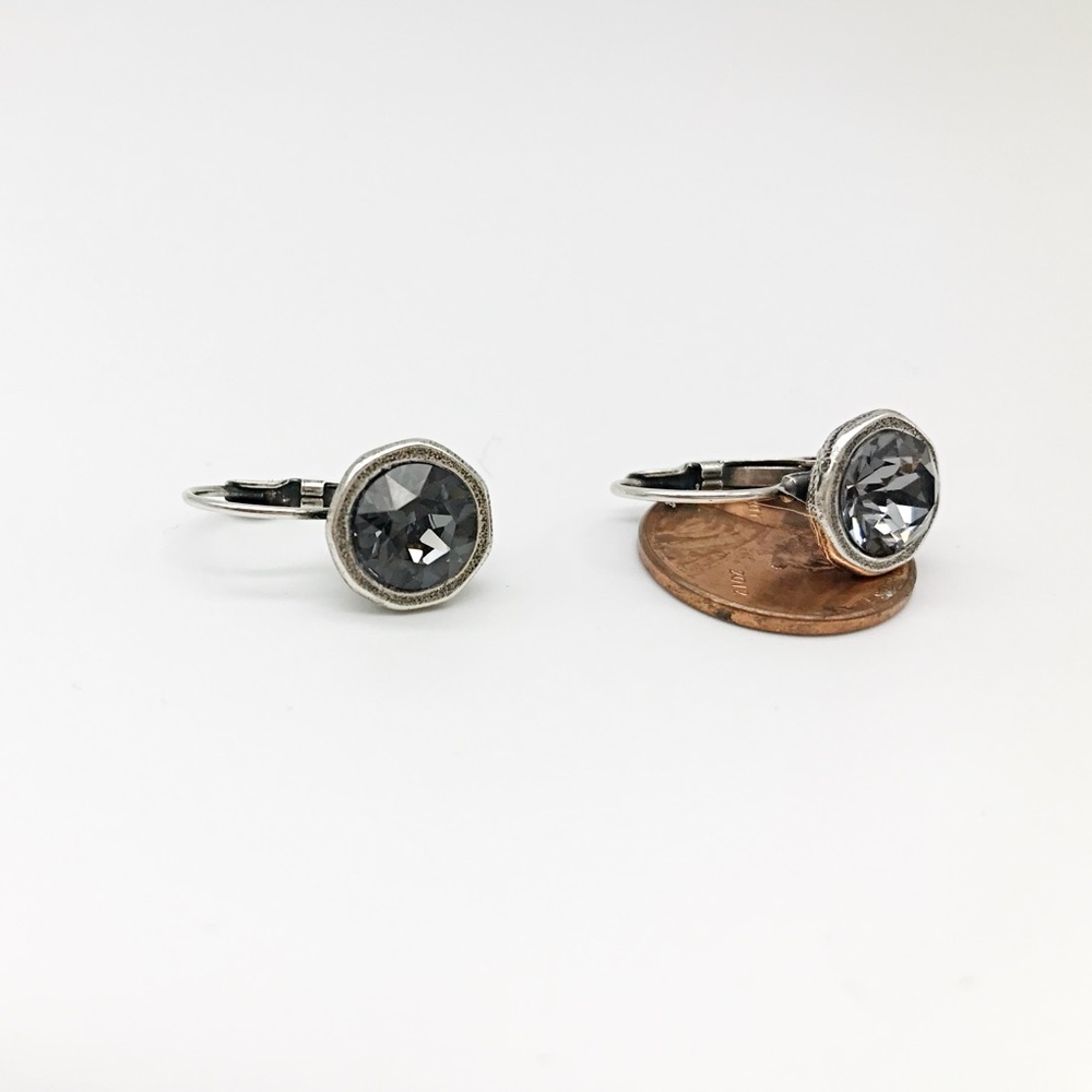 Handmade Swarovski Crystal Leverback Earrings | Artisan Bezel Set Gray Crystal - Picture 4 of 6